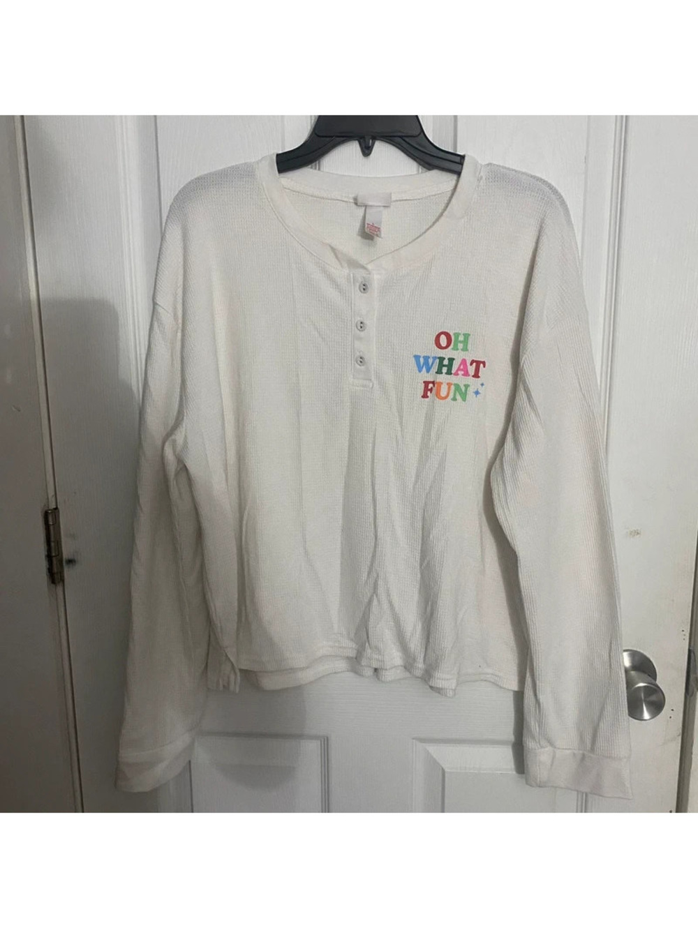 White knit ribbed Christmas long sleeved top